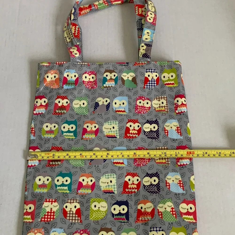 Paperchase Fun Owl Leaves Print Tote Bag Gray Multicolor PVC Shopper ~ 12